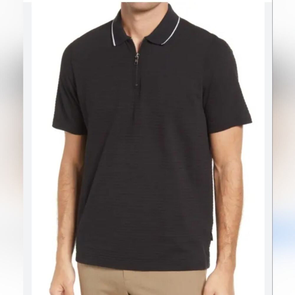 TED BAKER London Men's Black 1/4 Zip Top Short Sleeve Shirt. Size 6